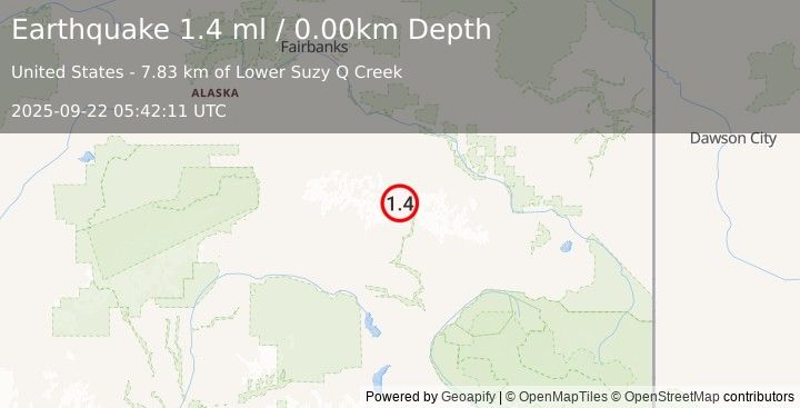 Earthquake 48 km NNW of Paxson, Alaska (1.4 ml) (2025-09-22 05:42:11 UTC)