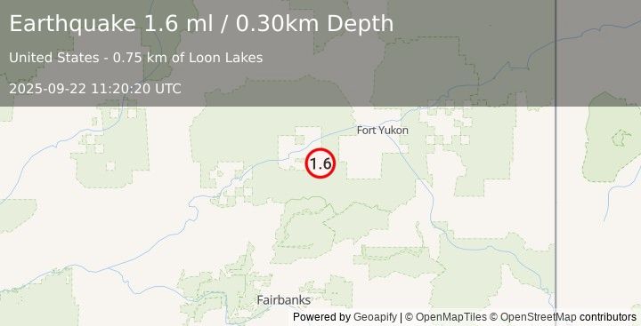 Earthquake 29 km ESE of Beaver, Alaska (1.6 ml) (2025-09-22 11:20:20 UTC)