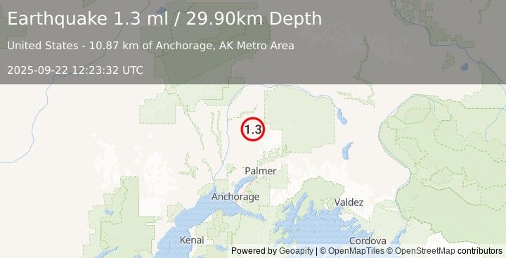 Earthquake 26 km ENE of Susitna North, Alaska (1.3 ml) (2025-09-22 12:23:32 UTC)