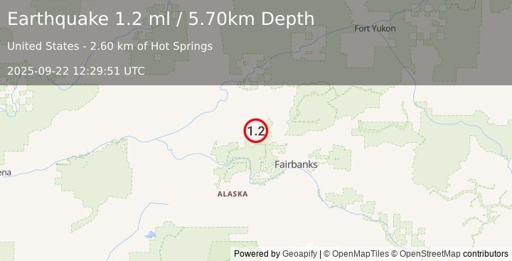 Earthquake 23 km NE of Minto, Alaska (1.2 ml) (2025-09-22 12:29:51 UTC)