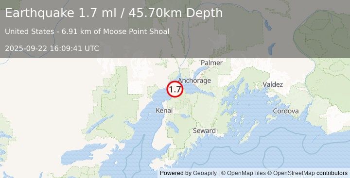 Earthquake 12 km NNW of Point Possession, Alaska (1.7 ml) (2025-09-22 16:09:41 UTC)