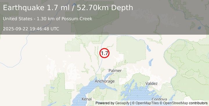Earthquake 7 km NNW of Susitna North, Alaska (1.7 ml) (2025-09-22 19:46:48 UTC)