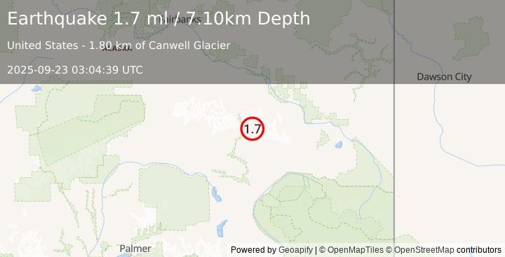 Earthquake 28 km NNE of Paxson, Alaska (1.7 ml) (2025-09-23 03:04:39 UTC)