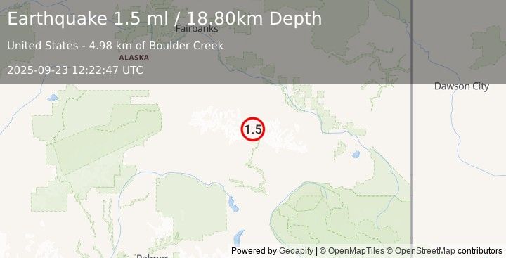 Earthquake 45 km NNW of Paxson, Alaska (1.5 ml) (2025-09-23 12:22:47 UTC)