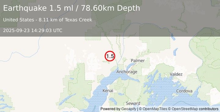 Earthquake 30 km SSE of Skwentna, Alaska (1.5 ml) (2025-09-23 14:29:03 UTC)
