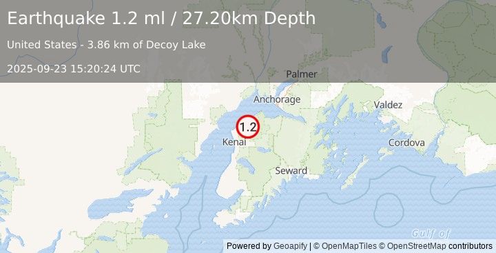 Earthquake 16 km SSW of Point Possession, Alaska (1.2 ml) (2025-09-23 15:20:24 UTC)