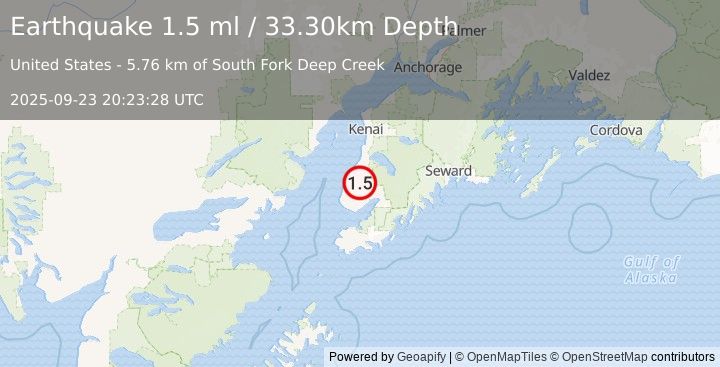 Earthquake 18 km ESE of Ninilchik, Alaska (1.5 ml) (2025-09-23 20:23:28 UTC)