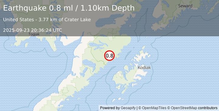Earthquake 80 km NNW of Karluk, Alaska (0.8 ml) (2025-09-23 20:36:24 UTC)