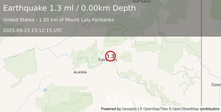 Earthquake 5 km ESE of Fox, Alaska (1.3 ml) (2025-09-23 23:12:15 UTC)