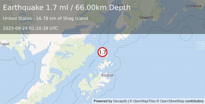 Earthquake 75 km N of Aleneva, Alaska (1.7 ml) (2025-09-24 01:20:39 UTC)