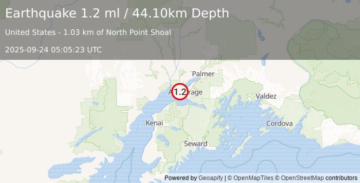 Earthquake 12 km W of Anchorage, Alaska (1.2 ml) (2025-09-24 05:05:23 UTC)