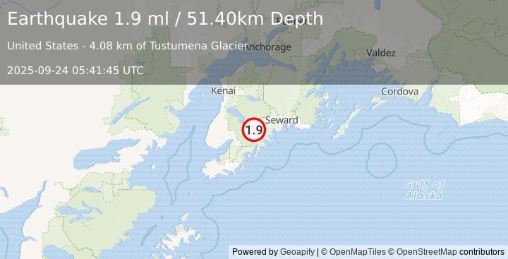 Earthquake 38 km ENE of Fox River, Alaska (1.9 ml) (2025-09-24 05:41:45 UTC)