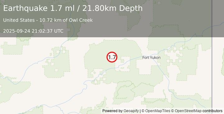 Earthquake 38 km NW of Beaver, Alaska (1.7 ml) (2025-09-24 21:02:37 UTC)