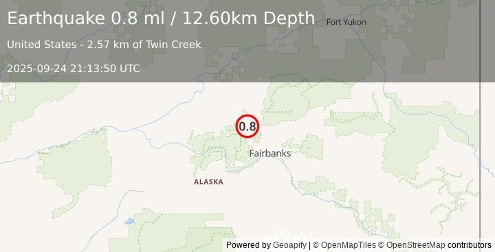 Earthquake 36 km S of Livengood, Alaska (0.8 ml) (2025-09-24 21:13:50 UTC)