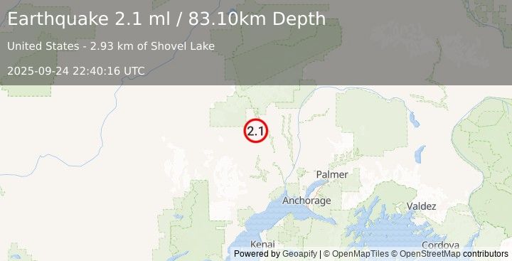 Earthquake 27 km N of Skwentna, Alaska (2.1 ml) (2025-09-24 22:40:16 UTC)