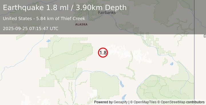 Earthquake 48 km ENE of Cantwell, Alaska (1.8 ml) (2025-09-25 07:15:47 UTC)