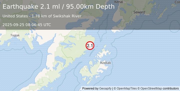 Earthquake 78 km NW of Aleneva, Alaska (2.1 ml) (2025-09-25 08:06:45 UTC)