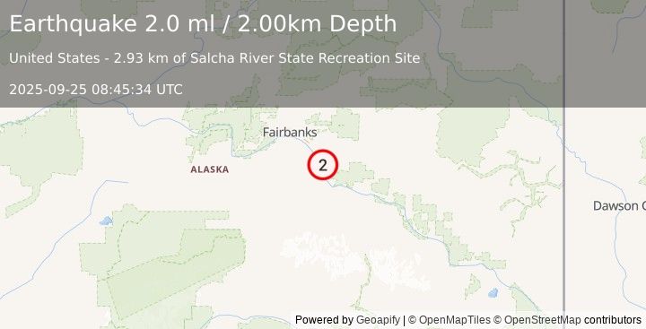 Earthquake 3 km S of Salcha, Alaska (2.0 ml) (2025-09-25 08:45:34 UTC)