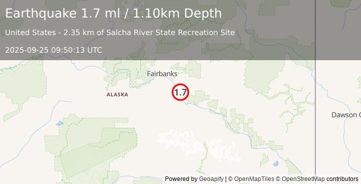 Earthquake 3 km S of Salcha, Alaska (1.7 ml) (2025-09-25 09:50:13 UTC)