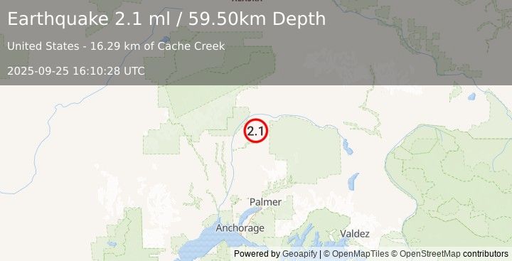 Earthquake 41 km ENE of Chase, Alaska (2.1 ml) (2025-09-25 16:10:28 UTC)