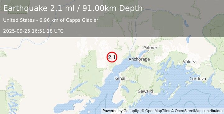 Earthquake 42 km WNW of Beluga, Alaska (2.1 ml) (2025-09-25 16:51:18 UTC)