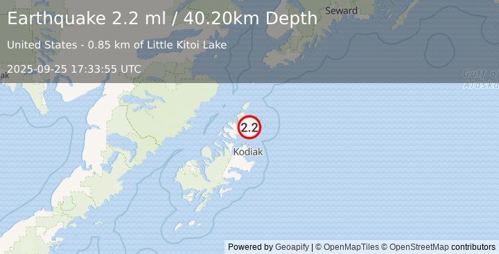 Earthquake 32 km NNE of Ouzinkie, Alaska (2.2 ml) (2025-09-25 17:33:55 UTC)