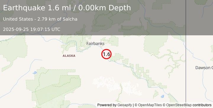 Earthquake 2 km S of Salcha, Alaska (1.6 ml) (2025-09-25 19:07:15 UTC)