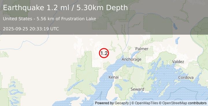 Earthquake 58 km NW of Beluga, Alaska (1.2 ml) (2025-09-25 20:33:19 UTC)