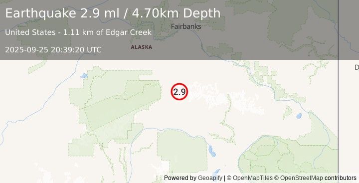 Earthquake 48 km ESE of Denali Park, Alaska (2.9 ml) (2025-09-25 20:39:20 UTC)