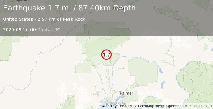 Earthquake 48 km N of Petersville, Alaska (1.7 ml) (2025-09-26 00:25:44 UTC)
