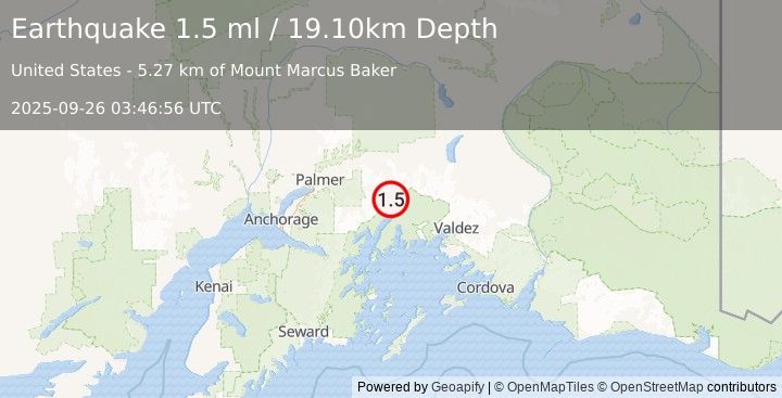 Earthquake 44 km S of Glacier View, Alaska (1.5 ml) (2025-09-26 03:46:56 UTC)