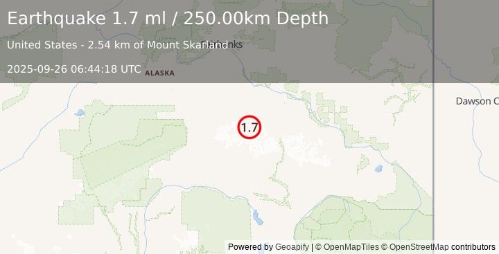 Earthquake 66 km SW of Delta Junction, Alaska (1.7 ml) (2025-09-26 06:44:18 UTC)