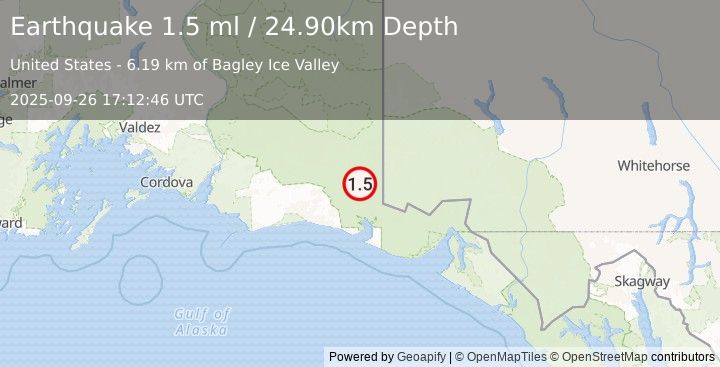 Earthquake 126 km SE of McCarthy, Alaska (1.5 ml) (2025-09-26 17:12:46 UTC)