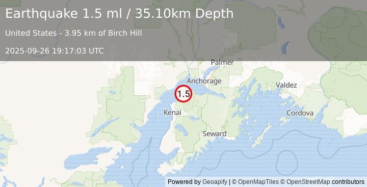 Earthquake 5 km WNW of Point Possession, Alaska (1.5 ml) (2025-09-26 19:17:03 UTC)