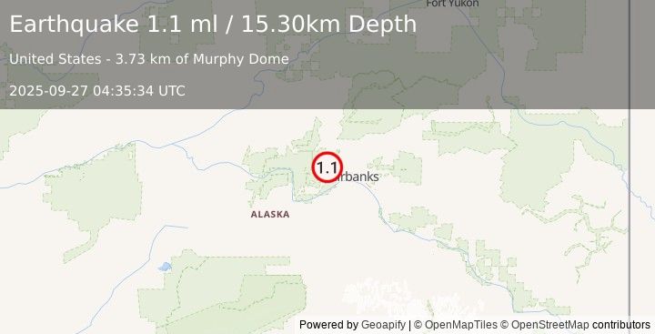 Earthquake 16 km NW of Ester, Alaska (1.1 ml) (2025-09-27 04:35:34 UTC)