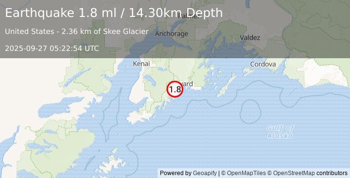 Earthquake 19 km WSW of Lowell Point, Alaska (1.8 ml) (2025-09-27 05:22:54 UTC)