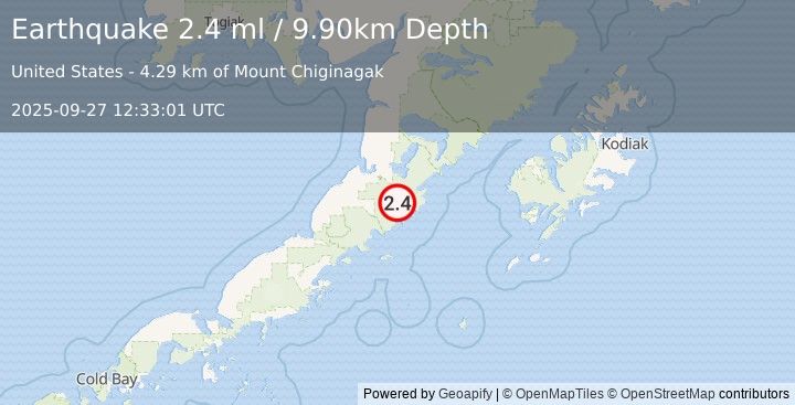 Earthquake 48 km SE of Ugashik, Alaska (2.4 ml) (2025-09-27 12:33:01 UTC)