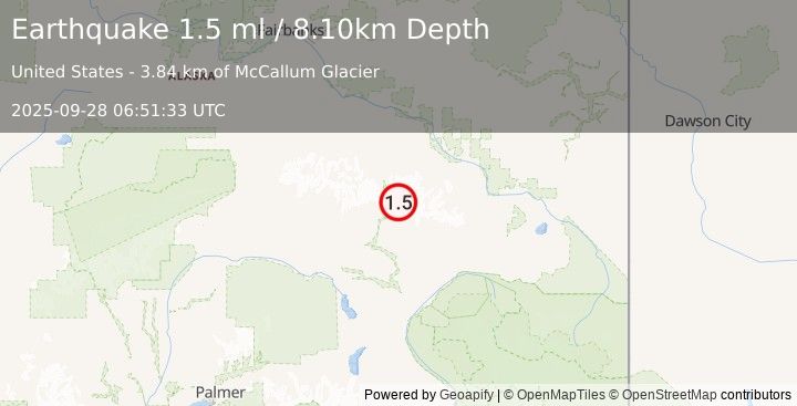 Earthquake 27 km N of Paxson, Alaska (1.5 ml) (2025-09-28 06:51:33 UTC)