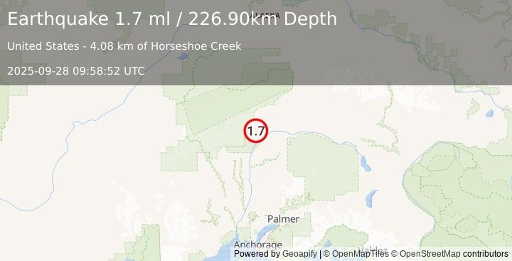 Earthquake 47 km N of Chase, Alaska (1.7 ml) (2025-09-28 09:58:52 UTC)