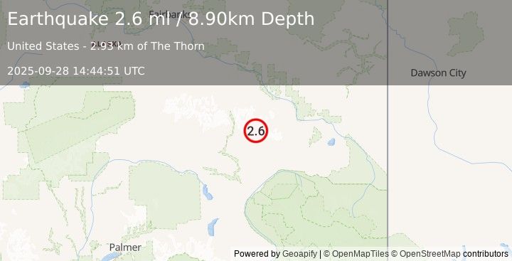 Earthquake 33 km NE of Paxson, Alaska (2.6 ml) (2025-09-28 14:44:51 UTC)