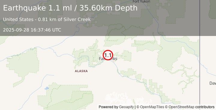 Earthquake 4 km NNW of Farmers Loop, Alaska (1.1 ml) (2025-09-28 16:37:46 UTC)