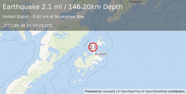 Earthquake 9 km WNW of Aleneva, Alaska (2.1 ml) (2025-09-28 16:47:23 UTC)