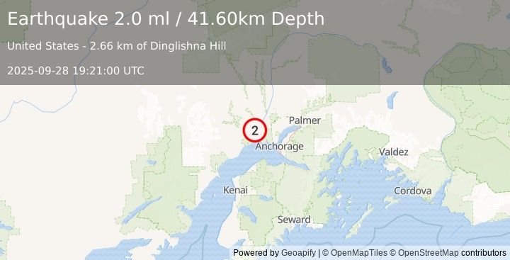 Earthquake 12 km SW of Susitna, Alaska (2.0 ml) (2025-09-28 19:21:00 UTC)