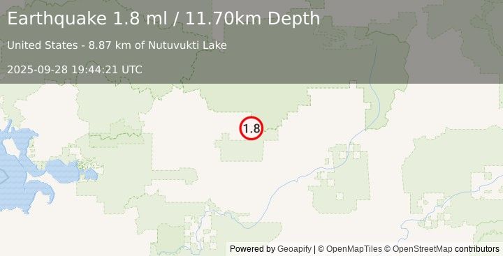 Earthquake 94 km E of Kobuk, Alaska (1.8 ml) (2025-09-28 19:44:21 UTC)