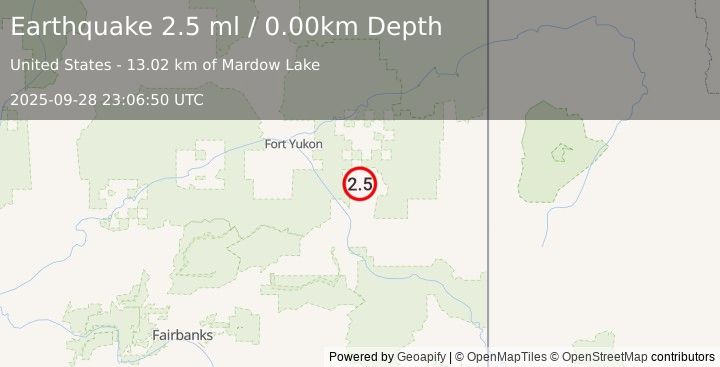 Earthquake 44 km NNE of Circle, Alaska (2.5 ml) (2025-09-28 23:06:50 UTC)
