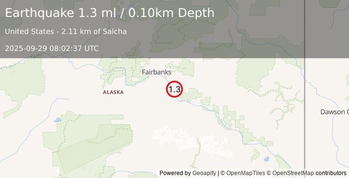 Earthquake 2 km S of Salcha, Alaska (1.3 ml) (2025-09-29 08:02:37 UTC)