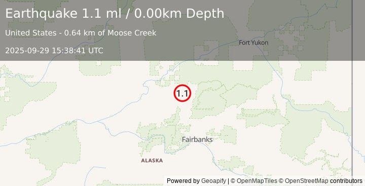 Earthquake 19 km NNE of Livengood, Alaska (1.1 ml) (2025-09-29 15:38:41 UTC)
