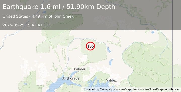 Earthquake 85 km N of Chickaloon, Alaska (1.6 ml) (2025-09-29 19:42:41 UTC)