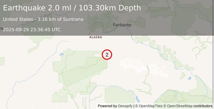 Earthquake 7 km ENE of Healy, Alaska (2.0 ml) (2025-09-29 23:36:45 UTC)
