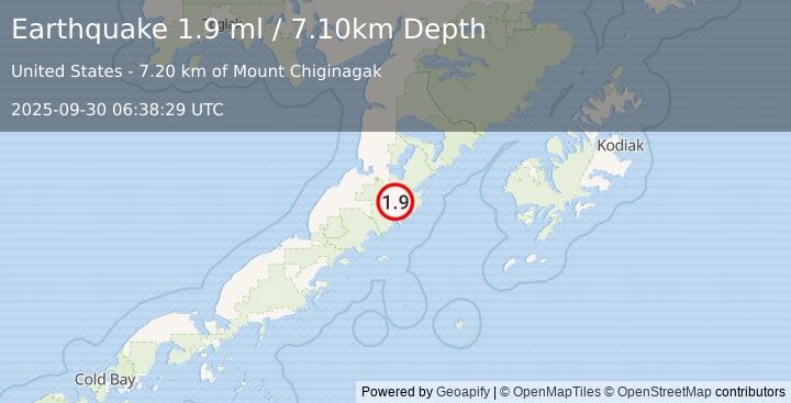 Earthquake 47 km SE of Ugashik, Alaska (1.9 ml) (2025-09-30 06:38:29 UTC)